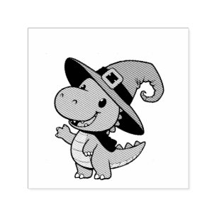 Leuke cartoon Dino Witch Halloween Zelfinktende Stempel