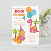 Leuke Cartoon Dinosaurus Thema Feest Kaart (Staand voorkant)