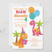 Leuke Cartoon Dinosaurus Thema Feest Kaart (Voorkant)