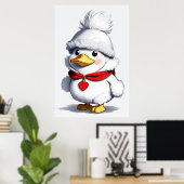Leuke Cartoon eend in een Pet en sjaal | AI Art Poster (Thuiskantoor)