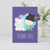 Leuke Cartoon eenhoorn & vogel dank u Bedankkaart (Staand voorkant)