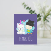 Leuke Cartoon eenhoorn & vogel dank u Briefkaart (Staand voorkant)