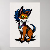 Leuke Cartoon Fox met Blauw Haar | AI Art Poster (Voorkant)