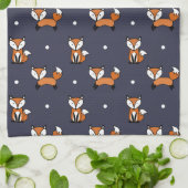 Leuke Cartoon Fox Pattern op Midnight Blue Theedoek (Gevouwen)