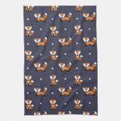 Leuke Cartoon Fox Pattern op Midnight Blue Theedoek (Verticaal)
