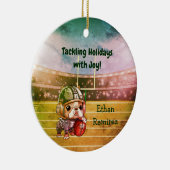 Leuke Cartoon Franse bulldog quarterback vakantie Keramisch Ornament (Rechts)