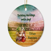 Leuke Cartoon Franse bulldog quarterback vakantie Keramisch Ornament (Links)