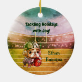 Leuke Cartoon Franse bulldog quarterback vakantie Keramisch Ornament (Achterkant)