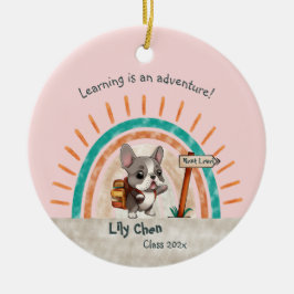 Leuke Cartoon Franse Bulldog Terug naar School stu Keramisch Ornament