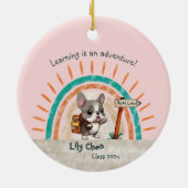 Leuke Cartoon Franse Bulldog Terug naar School stu Keramisch Ornament (Achterkant)