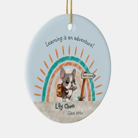 Leuke Cartoon Franse Bulldog Terug naar School stu Keramisch Ornament (Rechts)