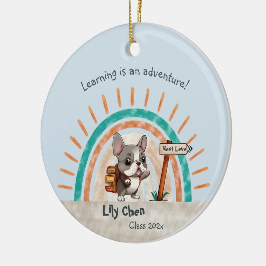 Leuke Cartoon Franse Bulldog Terug naar School stu Keramisch Ornament (Links)