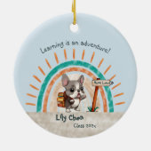 Leuke Cartoon Franse Bulldog Terug naar School stu Keramisch Ornament (Achterkant)