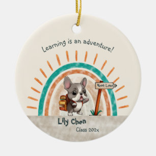 Leuke Cartoon Franse Bulldog Terug naar School stu Keramisch Ornament