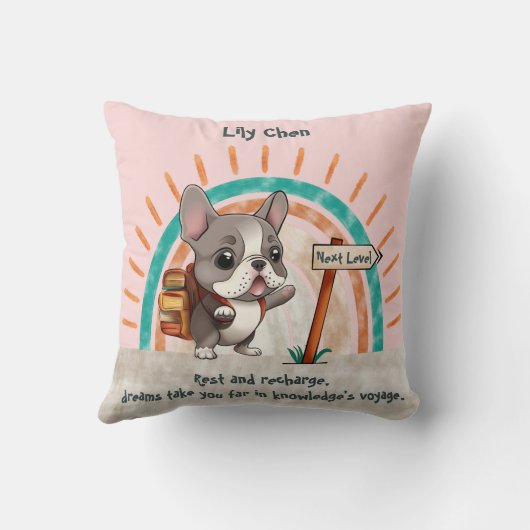 Leuke Cartoon Franse Bulldog Terug naar School stu Kussen (Achterkant)