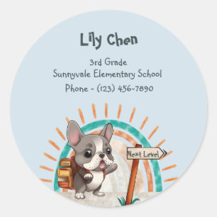Leuke Cartoon Franse Bulldog Terug naar School stu Ronde Sticker