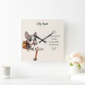 Leuke Cartoon Franse Bulldog Terug naar School stu Vierkante Klok (Huis)