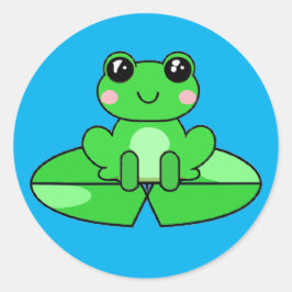Leuke Cartoon Frog op een Lily Pad Ronde Sticker