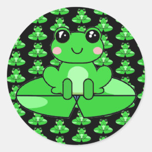 Leuke Cartoon Frog op een Lily Pad Ronde Sticker