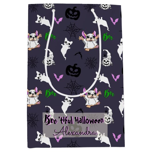 Leuke Cartoon Ghost Bulldog Halloween Gift Bag Medium Cadeauzakje (Voorkant)