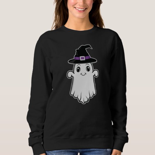Leuke Cartoon Ghost Spirit Met Heks Pet Halloween Trui (Voorkant)