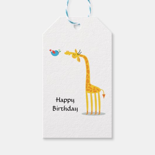 Leuke cartoon giraffe en vogel cadeaulabel (Voorkant)