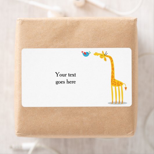 Leuke cartoon giraffe en vogel etiket (Insitu)