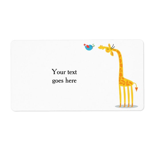 Leuke cartoon giraffe en vogel etiket (Voorkant)