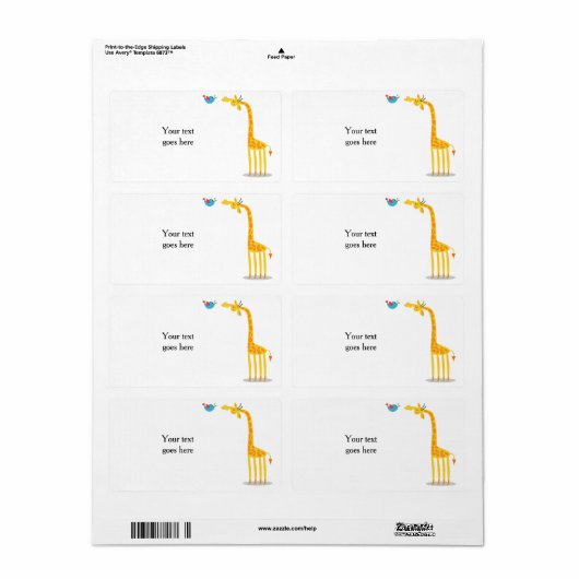 Leuke cartoon giraffe en vogel etiket (Full Sheet)