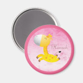 Leuke Cartoon Giraffe roze gepersonaliseerd Magneet (Voorkant / Achterkant)