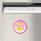Leuke Cartoon Giraffe roze gepersonaliseerd Magneet (Insitu (Vaatwasser))