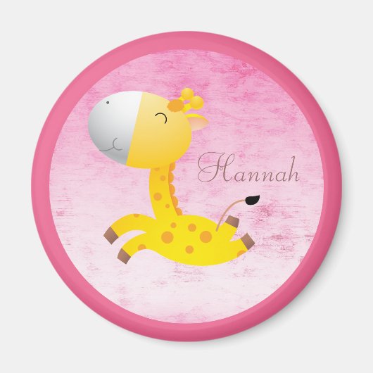 Leuke Cartoon Giraffe roze gepersonaliseerd Magneet (Voorkant)