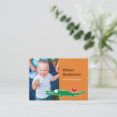 Leuke Cartoon Groene Alligator Foto Kind Speeldatu Contactkaartje (Staand voorkant)
