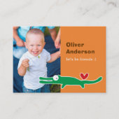 Leuke Cartoon Groene Alligator Foto Kind Speeldatu Contactkaartje (Voorkant)