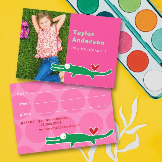 Leuke Cartoon Groene Alligator Foto Kind Speeldatu Contactkaartje