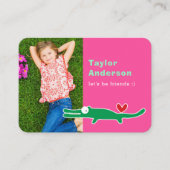 Leuke Cartoon Groene Alligator Foto Kind Speeldatu Contactkaartje (Voorkant)