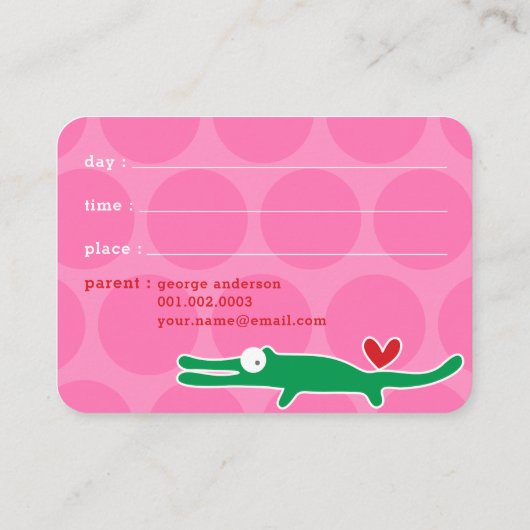 Leuke Cartoon Groene Alligator Foto Kind Speeldatu Contactkaartje (Achterkant)
