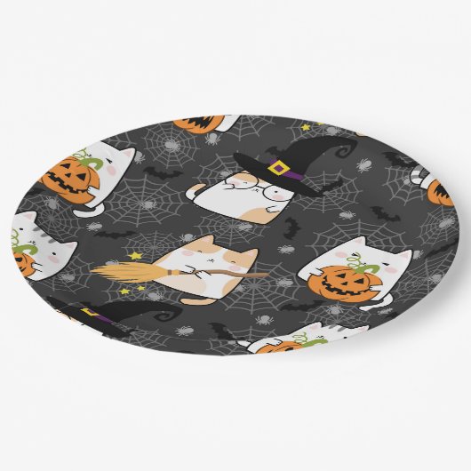 Leuke Cartoon Halloween Cat Papieren Bordje (Gekanteld)