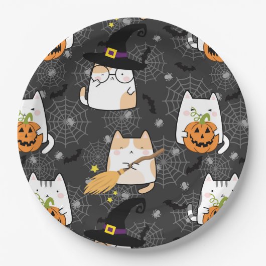 Leuke Cartoon Halloween Cat Papieren Bordje (Voorkant)