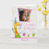 Leuke Cartoon Happy Birthday-aangepaste foto Kaart (Gele Bloem)