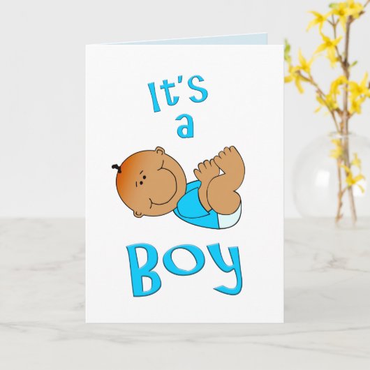 Leuke Cartoon Het is een Boy Tekst in Helderblauw Kaart (Gele Bloem)