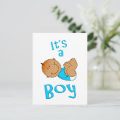 Leuke Cartoon Het is een Boy Tekst in Helderblauw Uitnodiging Briefkaart (Staand voorkant)