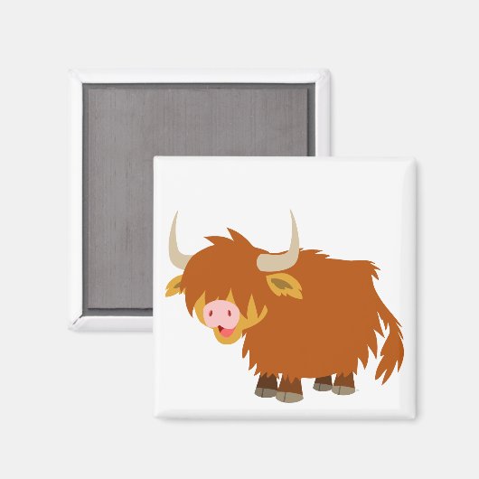Leuke Cartoon Highland Koe Magnet (Voorkant / Achterkant)