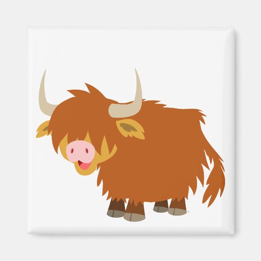 Leuke Cartoon Highland Koe Magnet (Voorkant)