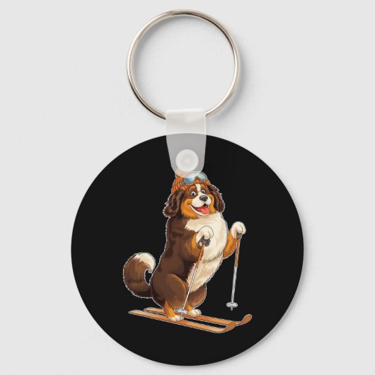Leuke Cartoon Hond Genietend van Skilopen Sleutelhanger (Voorkant)