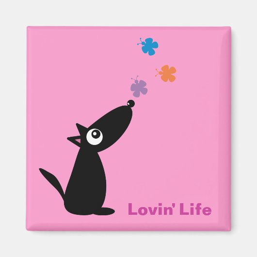 Leuke cartoon hond & vlinders Lovin' Life magneet (Voorkant)