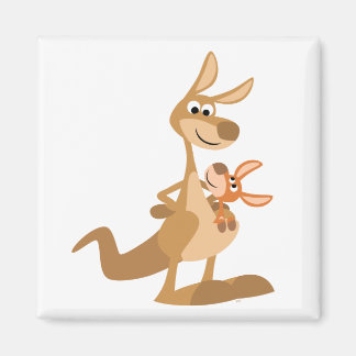 Leuke Cartoon Kangaroo Mum en Joey Magnet