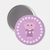 Leuke cartoon kat op een lila magneet (Voorkant / Achterkant)