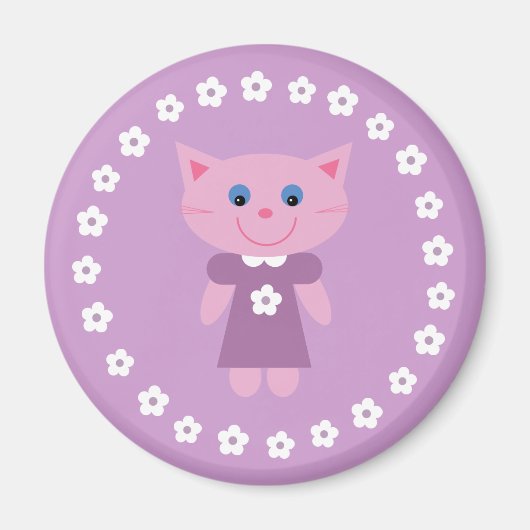 Leuke cartoon kat op een lila magneet (Voorkant)