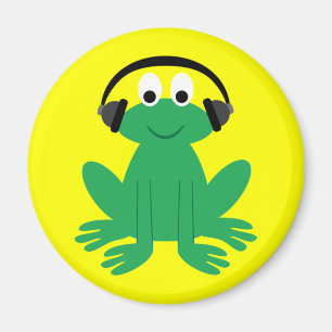 Leuke cartoon kikker met hoofdtelefoonmagneet magneet
